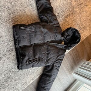 Gucci Black Monogram Quilted Hooded Bomber Jacket size large